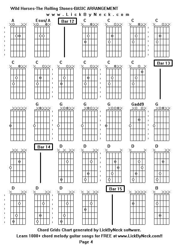 Chord Grids Chart of chord melody fingerstyle guitar song-Wild Horses-The Rolling Stones-BASIC ARRANGEMENT,generated by LickByNeck software.